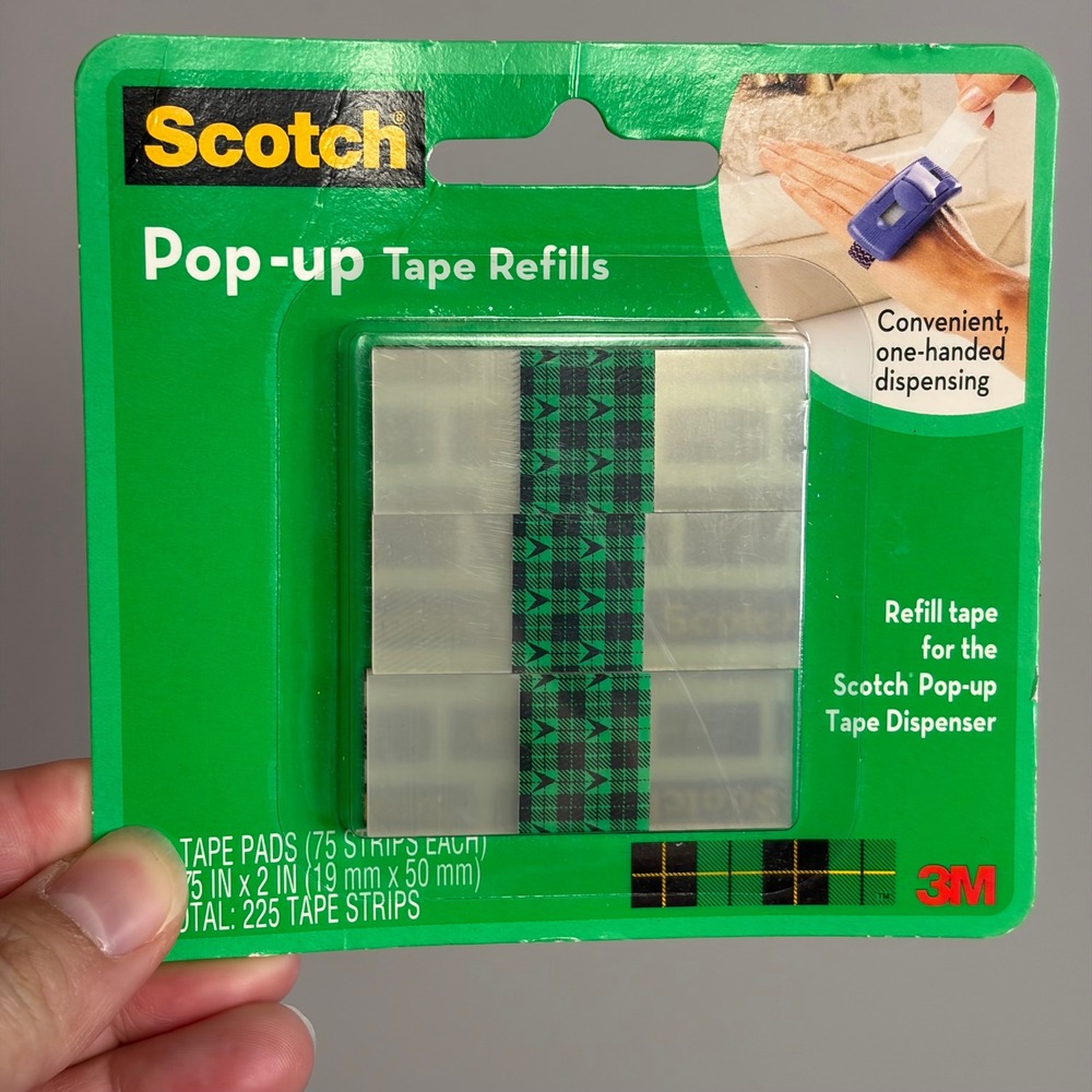 Scotch Pop-up Tape Refills 3 Pads 225 Strips 90-G-C 3M Precut Gift Wrap Tape